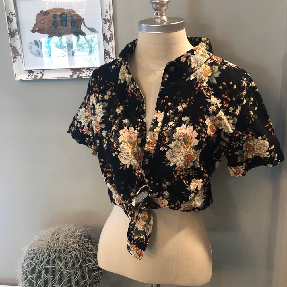 Vintage Black Floral Button Down